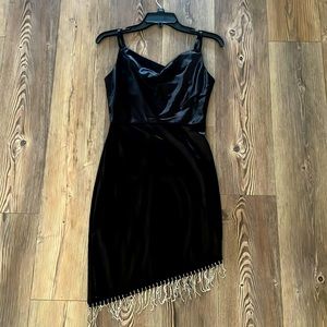 black silk dress with diamond fringes